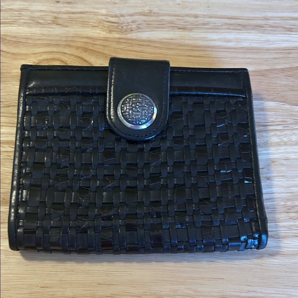 Brighton Vintage Black Leather Wallet with Woven Detail